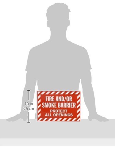 SmartSign Adhesive Vinyl Label, Legend "Fire and/or Smoke Barrier", 10" high x 14" wide, White on Red (Pack of 2) 4