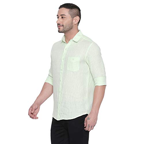 MUFTI Lime Solid Casual Linen Shirt 3