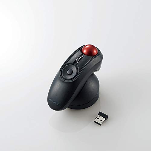 ELECOM Relacon Handheld Trackball Mouse, Thumb Control, 2.4GHz Wirelss, Ergonomic Design, 10-Button Function with Smooth Tracking, Optical Gaming Sensor, Windows11, MacOS (M-RT1DRBK) 2