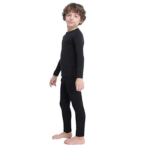 MANCYFIT Thermal Underwear for Boys Fleece Lined Long Johns Set Kids Base Layer Ultra Soft Black X-Large 6