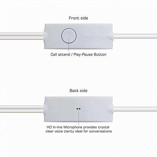 In-Ear Headphones Earphones for Xiaomi Mi 8 Youth (Mi 8 Lite), Google Pixel 4 XL, OnePlus 7T Pro, Samsung Galaxy Note 10 Plus 5G, Xiaomi Mi 9 Transparent Edition, Google Pixel 4 Call Answer/End Button, Music 3.5mm Aux Audio Jack (YS, White) 4