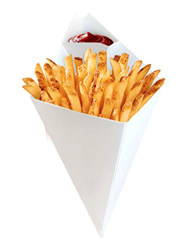 25 pcs Food Cones with Dip Pocket, Kraft Paper French Fries Cones with Dipping Sauce Compartment. (White) 3