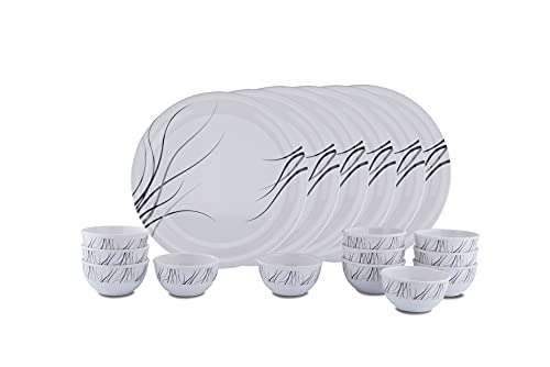 Primelife Melamine Dinnerware Set - 18 Pcs Outdoor and Indoor Use Melamine Dinner Plates and Bowls Set 6 Plates & 12 Bowls Heavyweight Unbreakable - White (F Black 18 Pcs) 3