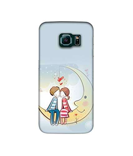Amazon Brand - Solimo Designer Couple Sitting On Moon 3D Printed Hard Back Case Mobile Cover for Samsung Galaxy S6 Edge 2