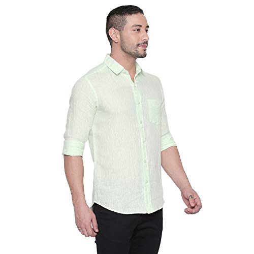 MUFTI Lime Solid Casual Linen Shirt 4