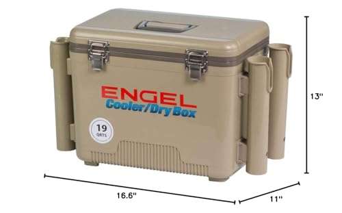 Engel UC19 19qt Leak-Proof, Air Tight, Fishing Drybox Cooler with Built-in Fishing Rod Holders, Also Makes The Perfect Small Hard Shell Lunchbox for Men and Women in Tan 3
