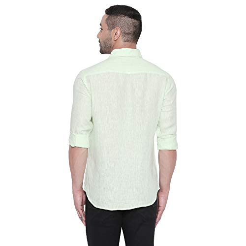 MUFTI Lime Solid Casual Linen Shirt 5