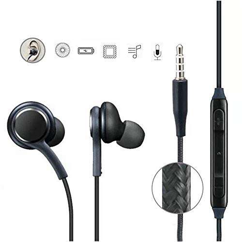 AKG Headphone Earphones for Samsung Galaxy S9+ Earphone Wired Stereo Deep Bass Head Hands-Free Headset Earbud with Built in-line Mic, Call Answer/End Button, Music 3.5mm Aux Audio Jack (AKG 1, Black) 2