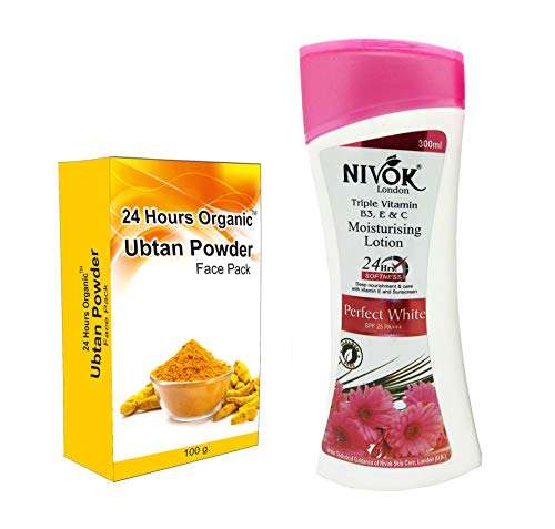 24 Hours Organic Ubtan face pack & Nivok body lotion & moisturizer (Ubtan Face Powder, 100g + Nivok Body Lotion) 2