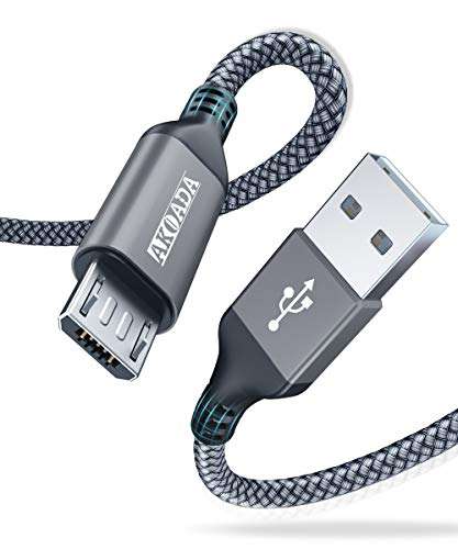 2 Pack Micro USB Cable 10 FT, AkoaDa Micro USB Android Charging Cable Compatible with PS4 Controller,Xbox, Xbox one,Playstaion 4,Samsung S7,Dual Shock 4 Controller,Android Phones (Grey) 2