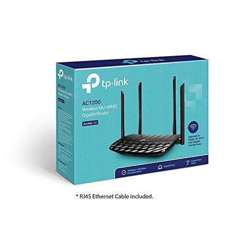 TP-Link Archer C6 Gigabit Router Wi-Fi Dual Band AC1200 Wireless, 5 Gigabit Ports, 4 External Antennas and 1 Internal Antenna, Access Point Mode, MU-MIMO AC1200,MESH Router 300 Mbps Router (Black 5