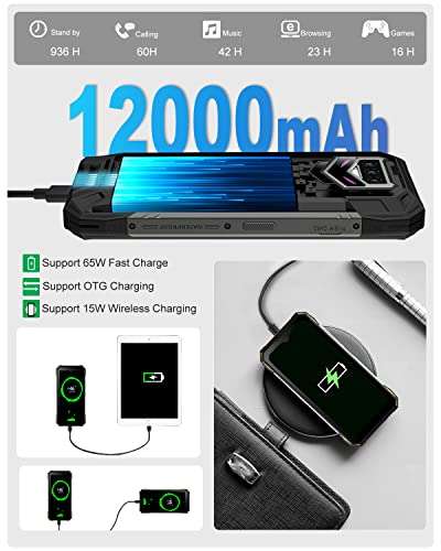 DOOGEE S89 PRO Rugged Smartphone(2022), 12000mAh Massive Battery Android 12 Rugged Phone Unlocked, 65W Fast Charging, 8GB+256GB IP68 Waterproof Cellphone, Night Vision, Breathing Light, NFC, Dual 4G 5