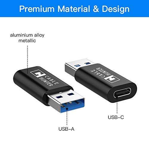 Cable Hunter® [2 Pack] USB Type C Female to USB A Male Adapter [Black] 3