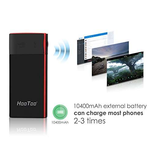 HooToo Filehub, Wireless Travel Router, iPhone iPad Portable SSD Hard Drive Reader, Photo Backup Device, 10400mAh External Battery Pack Travel Charger - TripMate Titan 5