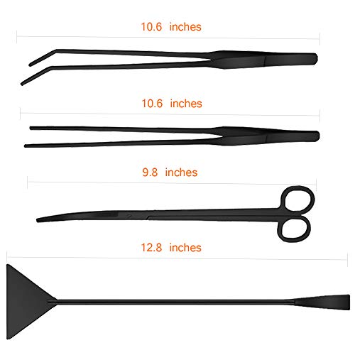 Aquarium Aquascaping Tools Kits Black, 4 in 1 Aquatic Plant Aquascaping Tool Stainless Steel Anti-Rust Scissor Tweezers Spatula for Fish Tank Clean Aquatic Plant Tool Set for Aquariums and Fish Start 6