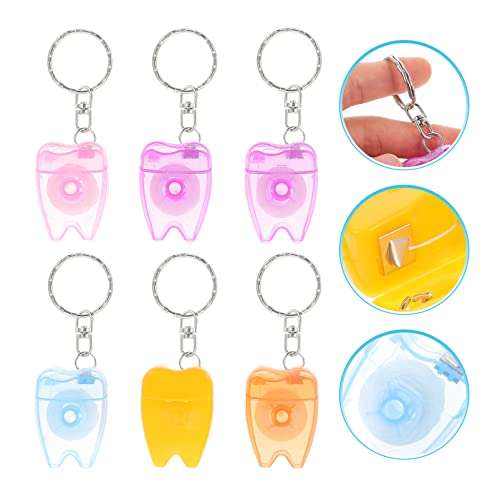 DOITOOL 6Pcs Dental Floss Picks， DOITOOL 6Pcs Dental Floss Keychain Portable Cleaning Mint Tooth Cleaner with Tooth Shape Box Oral Hygiene Supplies for Travel (Random Color) 4