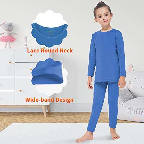 GAZIAR Thermal Underwear for Girls Long Underwear Ultra Soft Fleece Lined Thermals Kids Base Layer Lace Round Neck Long John Set Blue M(9-10Y) 5