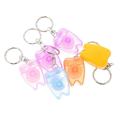DOITOOL 6Pcs Dental Floss Picks， DOITOOL 6Pcs Dental Floss Keychain Portable Cleaning Mint Tooth Cleaner with Tooth Shape Box Oral Hygiene Supplies for Travel (Random Color) 2
