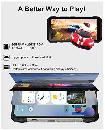 DOOGEE S89 PRO Rugged Smartphone(2022), 12000mAh Massive Battery Android 12 Rugged Phone Unlocked, 65W Fast Charging, 8GB+256GB IP68 Waterproof Cellphone, Night Vision, Breathing Light, NFC, Dual 4G 4