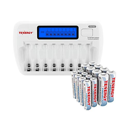 Tenergy Batteries and Charger Bundle, TN162 8-Bay Smart LCD AA/AAA NiMH/NiCd Charger + 8xAA and 8xAAA Premium NiMH Rechargeable Batteries… 2