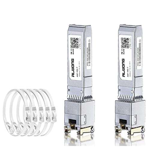 10GBase-T RJ45 SFP+ Module, 10G SFP+ RJ-45 Copper Transceiver for Cisco SFP-10G-T-S, Ubiquiti UniFi UF-RJ45-10G, with 5-Pack CAT7 0Gbps Flat Internet Network LAN Cable [White] 2
