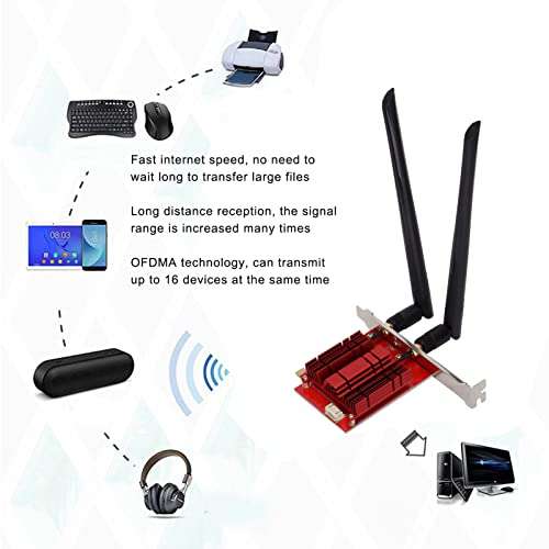 PCIe WiFi Card for PC, Long Distance Reception Fast Speed OFDMA Technology WiFi Card Support 16 Devices PCI E Wireless Adapter for Desktop for Windows10 64 Bit 3
