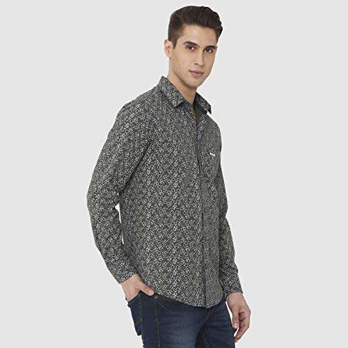 Mufti Men's Micro Prints Green Full Sleeve Shirt (Green, Medium) 5