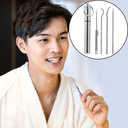 EXCEART 4pcs Portable Teeth Scaler Stainless Steel Teeth Scaler Teeth Tartar Toothpick Cleaner with Keychain Box Oral Care Flossing Tool 4