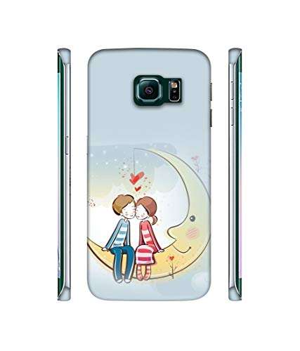 Amazon Brand - Solimo Designer Couple Sitting On Moon 3D Printed Hard Back Case Mobile Cover for Samsung Galaxy S6 Edge 3