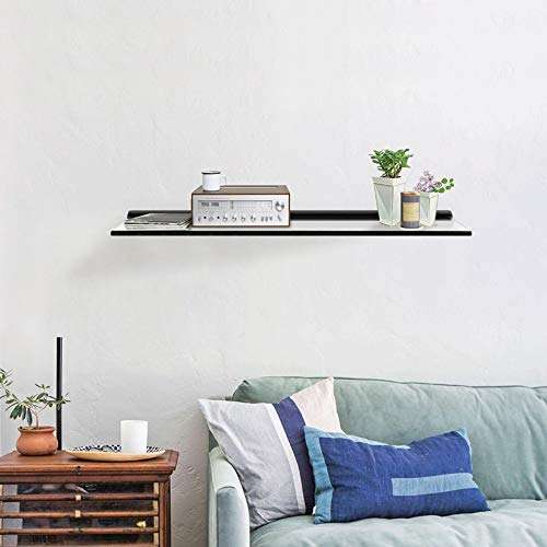 Deco Window 36" X 9" Tempered Glass Shelf for Wall Floating Shelves 8mm Thick Bathroom Storage Organizer with Concealed Mount (Black) 5