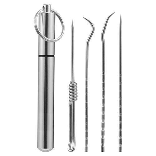 EXCEART 4pcs Portable Teeth Scaler Stainless Steel Teeth Scaler Teeth Tartar Toothpick Cleaner with Keychain Box Oral Care Flossing Tool 2