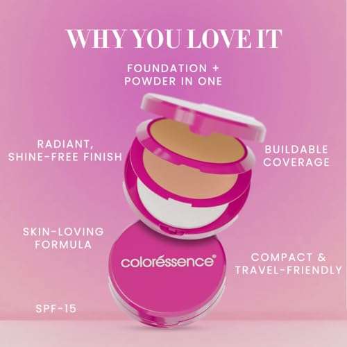 Coloressence Twinglow 2-in-1 Cake Foundation & Compact Powder with Free Application Puff | Fair to Medium 20gm 4