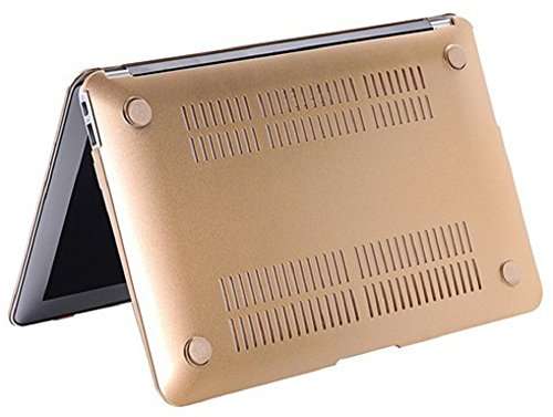 Heartly Premium Luxury Flip Thin Hard Shell Rugged Armor Hybrid Bumper Back Case Cover with Apple Cut Logo for MacBook Pro 15 inch - Mobile Gold 6