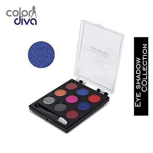 Color Diva - Bonsai Copper Eyeliner, TR Blue Kajal, RG Black Mascara & 9 Shades Multi-Color Eye Shadow Combo (Pack of 4) 5