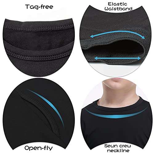 MANCYFIT Thermal Underwear for Boys Fleece Lined Long Johns Set Kids Base Layer Ultra Soft Black X-Large 5
