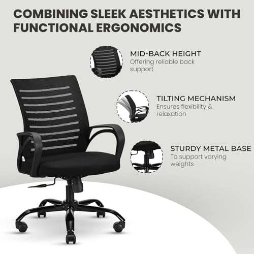 IAFA FURNITURE® Diego Mid-Back Mesh Office Chair | 3 Year Warranty | Ergonomic Study | Computer Chair with Revolving Base | Tilting & Height Adjustable Mechanism | Heavy-Duty Metal Base (Black) (DIY) 5
