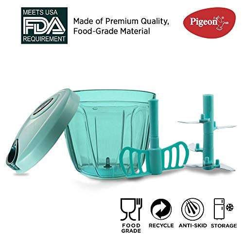 Pigeon Handy Chopper with 5 Stainless Steel Blades and 1 Plastic Whisker (14077 , XL, Green) & Gas Lighter Smart with free 1 knife 5
