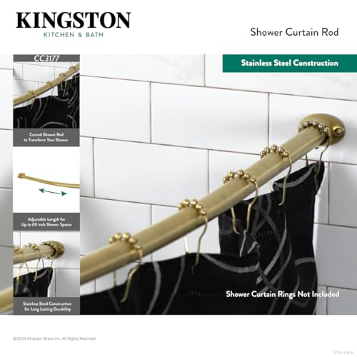 Kingston Brass CC3177 Edenscape 47"-60" Stainless Steel Adjustable Curved Shower Curtain Rod, Brushed Brass 5