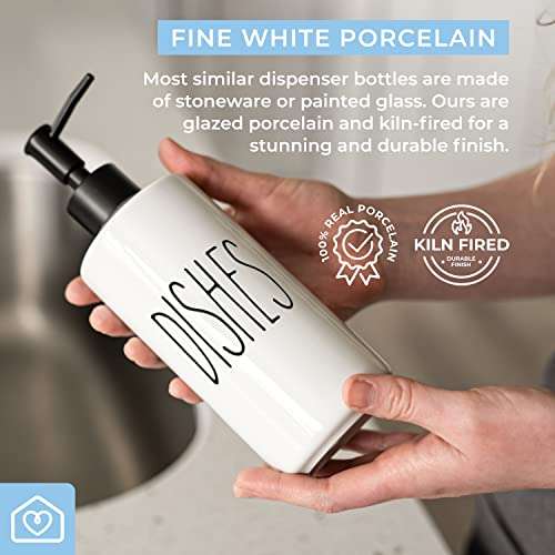 Heartland Home Porcelain 16oz Kitchen Soap Dispenser. Detergent Dispenser or Dish Soap Dispenser for Kitchen Sink. White Soap Dispenser, Modern Farmhouse Decor Dish Soap Pump for Kitchen Organization 6