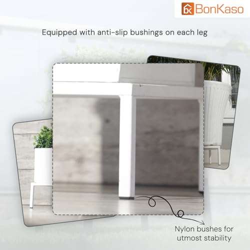 BonKaso Heavy Duty Square White Plant Stand, Pack of 2 Planter Metal Stand for Indoor Potted Plants, Outdoor Plant Stand for Home, Balcony, Garden with Space-Saving Design 5