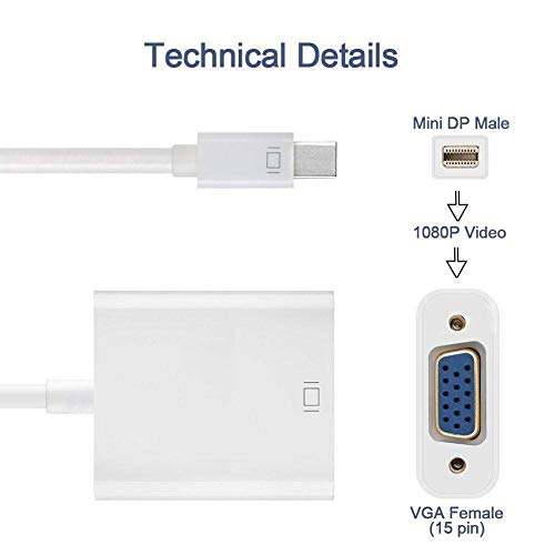 ElectroBee™ Mini DisplayPort to VGA Female Cable Adapter Converter for Mac MacBook Pro Air iMac Microsoft Surface Pro & Pro 2 3 4 etc. 3