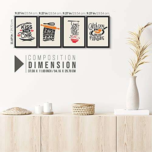 SC CREATIVES Set of 4 Bakery Cooking Quotes Framed Art Prints Painting with Plexi Glass 12 x 9 Inches Wall Art Gift Posters for Wall Decor Wall Hangings - Black Frame | Ready To Hang 4