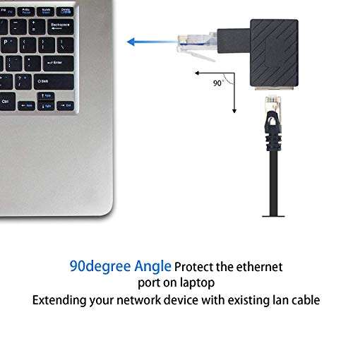 Duttek Ethernet Adapter 90 Degree, Down Angled RJ45 Male to Female Ethernet Extender Adapter, Cat5e/Cat6 RJ45 Ethernet, for Modem, Router, PC, Network Printer, Laptop, LAN, Switch, etc 2 Pack 6