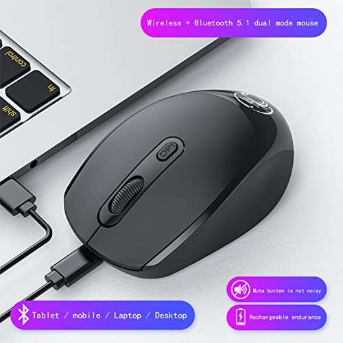 Slim Bluetooth Wireless Mouse,（Bluetooth 5.1+USB,2.4G Portable Optical Silent Ultra Thin Wireless Computer Mouse with USB Receiver and Type C Adapter, Compatible with PC, Laptop, Notebook,Desktop 5