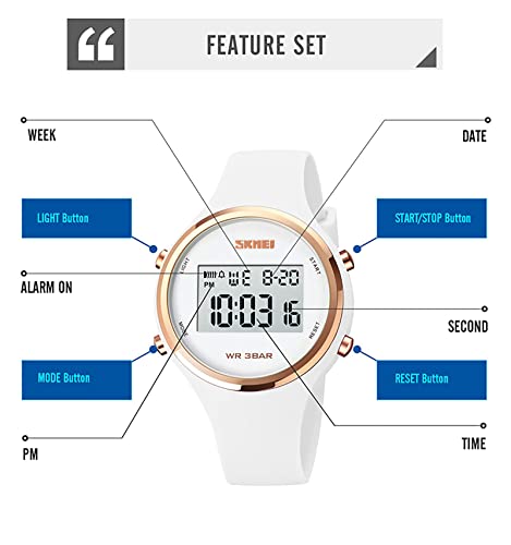 Womens Sports Watch Digital Watches for Women with Waterproof Stopwatch 30M Waterproof Week Date Alarm LED Light Calendar Chrono Silicone Straps Gift for Girls Women 3