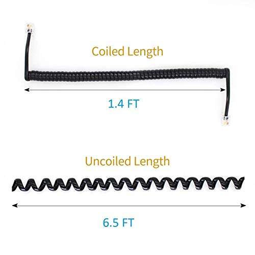 FEDUS 6.5ft Black Telephone Extension Coil Cable Cord 2 Meter Pack 2 4