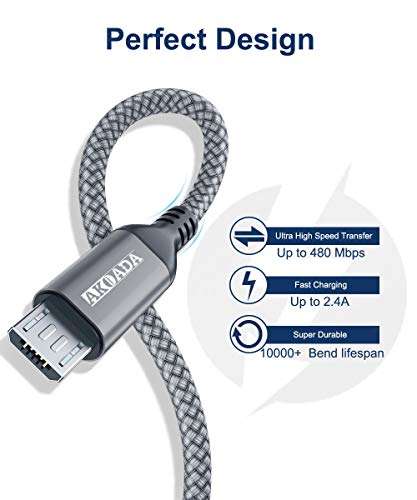 2 Pack Micro USB Cable 10 FT, AkoaDa Micro USB Android Charging Cable Compatible with PS4 Controller,Xbox, Xbox one,Playstaion 4,Samsung S7,Dual Shock 4 Controller,Android Phones (Grey) 3