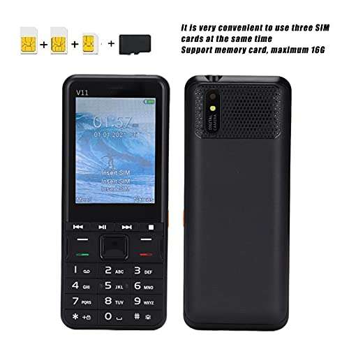 Unlocked Cell Phone, 2G GSM 3 SIM Cards 3 Standby Cell Phone, Backup Mobile Phone, 2.8 Inch Screen, Flashlight, Basic Feature Mobile Phone for Elderly, Kids(Black US Plug) 4