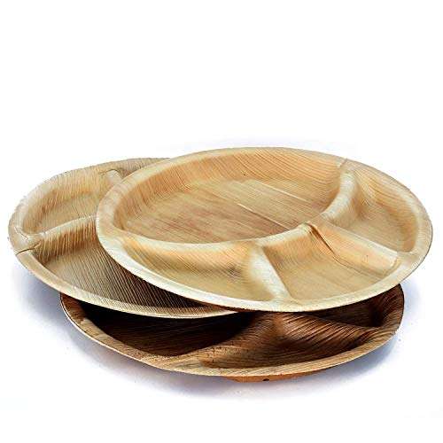 TSP Areca Palm Leaf 12 inch Round Brown Disposable Plate with 4 deep Compartment for Party and Function (Pack of 50) 3