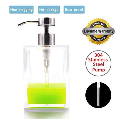 HONJAN Hand Dish Soap Dispenser,18oz Clear Square Acrylic Soap Dispenser with 18/8(304) Stainless Steel Pump 3